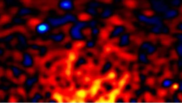 نقشه شدت پرتوهای گاما از ناحیه‌ای از صفحه کهکشانی که هاله ماده تاریک را جدا کرده است. (اعتبار تصویر: تومونوری توتانی، دانشگاه توکیو)